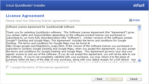 Intuit QuickBooks Installer License Agreement