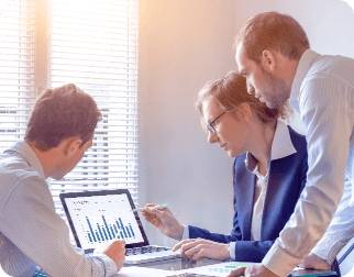 finance team discussing graph