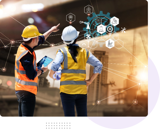 construction engineers discussing about cloud security