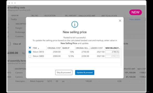 comprehensive landed cost - quickbooks enterprise feature