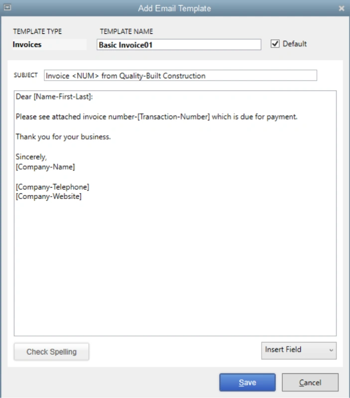 add new email template in qb desktop