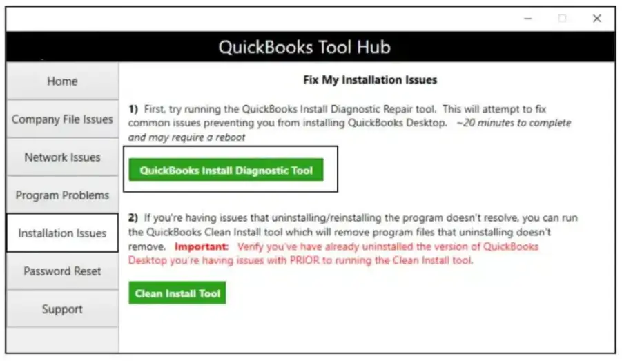 run quickbooks install diagnostic tool