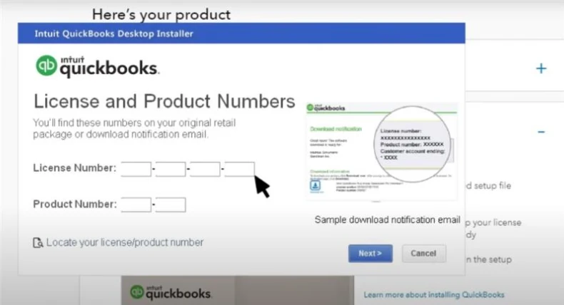 enter quickbooks license and product number