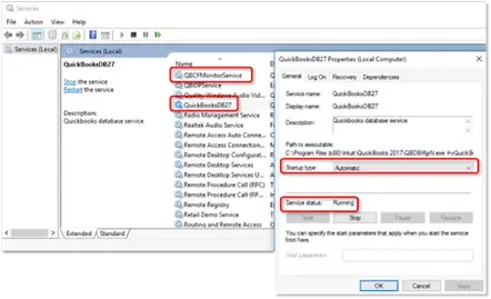 ensure QuickBooks services are running on the server