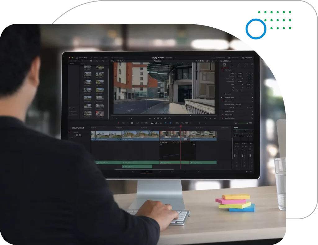 Cloud-hosted DaVinci Resolve running on GPU-powered desktops for fast, centralized video editing, color grading, and post-production collaboration.