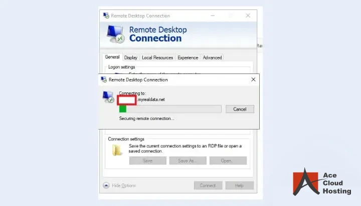 rdp application connecting to cloud server