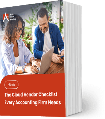 Preview pages of the cloud vendor checklist eBook showing security, performance, and migration evaluation factors.
