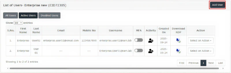 ace cloud hosting add user in myportal
