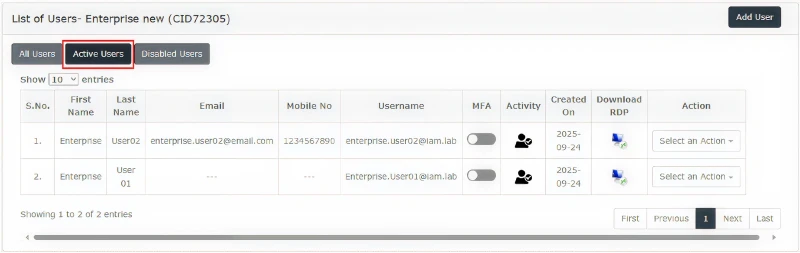 ace cloud hosting myportal active disabled users tabs