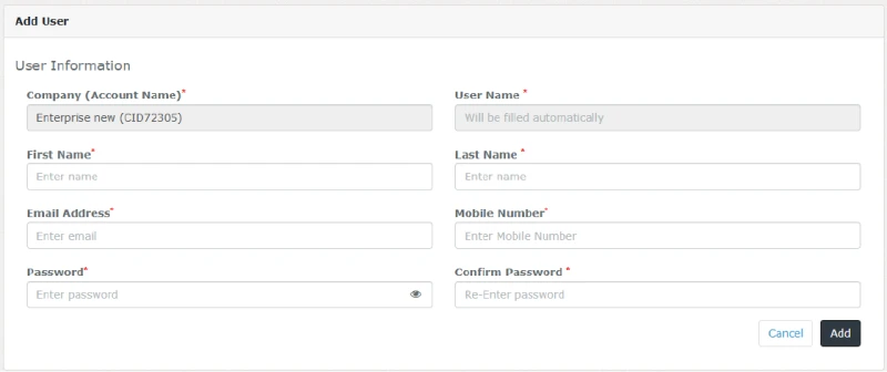 ace cloud hosting myportal add user details form