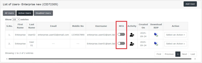 ace cloud hosting myportal users section for mfa
